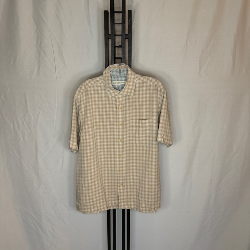 Quiksilver Men's Beige Checkered Button Down Shirt